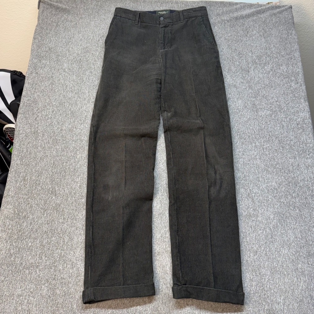Eddie Bauer Classic Fit Corduroy Pants Mens 30 Cuffed Cotton Dark Gray Green - Picture 1 of 7